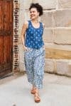 Womens Tops & Pants, 100% Cotton, Hand Block Print, Summer. Vayana top in natural blue - Indigo Lila & Sol Pants - Indigo Kavari.