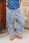 Womens Pants, 100% Cotton, Hand Block Print, Summer. Sol Pants in natural blue - Indigo Kavari.