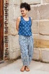 Womens Tops & Pants, 100% Cotton, Hand Block Print, Summer. Vayana top in natural blue - Indigo Lila & Sol Pants - Indigo Kavari.