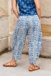 Womens Pants, 100% Cotton, Hand Block Print, Summer. Sol Pants in natural blue - Indigo Kavari.