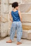 Womens Tops & Pants, 100% Cotton, Hand Block Print, Summer. Vayana top in natural blue - Indigo Lila & Sol Pants - Indigo Kavari.