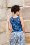 Womens Tops, 100% Cotton, Hand Block Print, Summer. Vayana top in natural blue - Indigo Lila