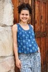 Womens Tops, 100% Cotton, Hand Block Print, Summer. Vayana top in natural blue - Indigo Lila