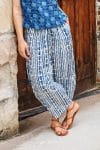 Womens Pants, 100% Cotton, Hand Block Print, Summer. Sol Pants in natural blue - Indigo Kavari.