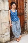 Womens Tops & Pants, 100% Cotton, Hand Block Print, Summer. Vayana top in natural blue - Indigo Lila & Sol Pants - Indigo Kavari.