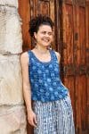 Womens Tops, 100% Cotton, Hand Block Print, Summer. Vayana top in natural blue - Indigo Lila