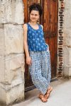 Womens Tops & Pants, 100% Cotton, Hand Block Print, Summer. Vayana top in natural blue - Indigo Lila & Sol Pants - Indigo Kavari.