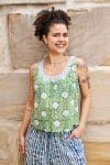 Womens Tops, 100% Cotton, Hand Block Print, Summer. Vayana top in Evergreen