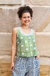 Womens Tops, 100% Cotton, Hand Block Print, Summer. Vayana top in Evergreen