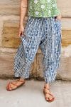 Womens Pants, 100% Cotton, Hand Block Print, Summer. Sol Pants in natural blue - Indigo Kavari.