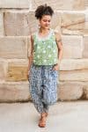 Hand Block Print, Summer. Vayana top - Evergreen & Sol Pants - Indigo Kavari.