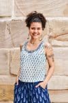 Womens Tops, 100% Cotton, Hand Block Print, Summer. Vayana in subtle Rhapsody print