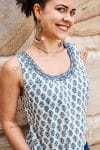 Womens Tops, 100% Cotton, Hand Block Print, Summer. Vayana in subtle Rhapsody print