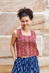 Womens Tops, 100% Cotton, Hand Block Print, Summer. Lola in red mosaic - Tavira