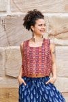 Womens Tops, 100% Cotton, Hand Block Print, Summer. Lola in red mosaic - Tavira