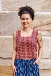 Womens Tops, 100% Cotton, Hand Block Print, Summer. Lola in red mosaic - Tavira
