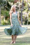 Womens, midi, Flamenco Dress, sleeveless, 100% Cotton, hand block print. Summer Green - Verde
