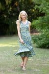 Womens, midi, Flamenco Dress, sleeveless, 100% Cotton, hand block print. Summer Green - Verde