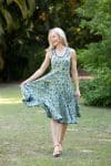 Womens, midi, Flamenco Dress, sleeveless, 100% Cotton, hand block print. Summer Green - Verde