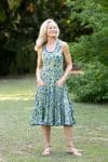 Womens, midi, Flamenco Dress, sleeveless, 100% Cotton, hand block print. Summer Green - Verde