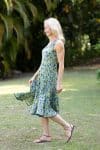 Womens, midi, Flamenco Dress, sleeveless, 100% Cotton, hand block print. Summer Green - Verde