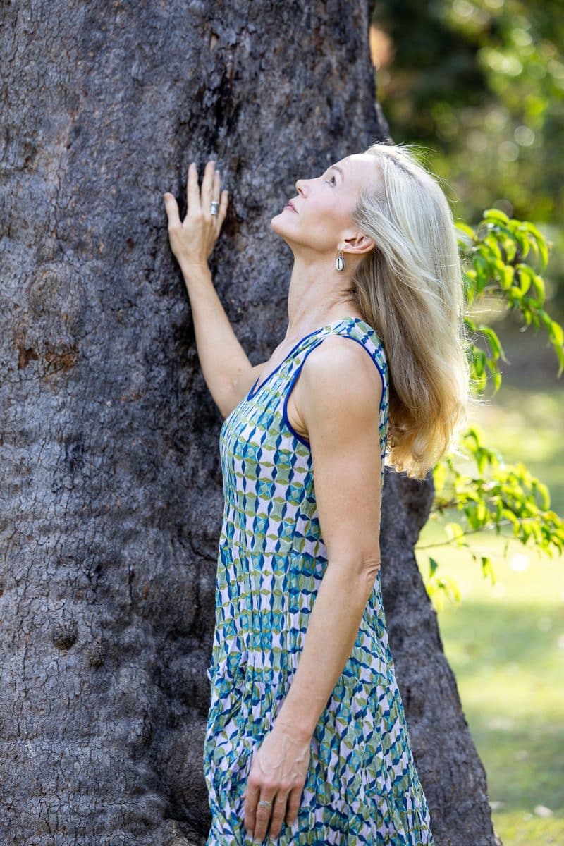 Womens, midi, Flamenco Dress, sleeveless, 100% Cotton, hand block print. Soft geometry - Liora