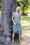 Womens, midi, Flamenco Dress, sleeveless, 100% Cotton, hand block print. Soft geometry - Liora