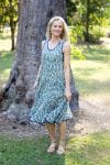 Womens, midi, Flamenco Dress, sleeveless, 100% Cotton, hand block print. Soft geometry - Liora
