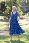 Womens, midi, Mevlana Dress, sleeveless, 100% Cotton, hand block print. Natural Indigo Blue - Indigo Yantra