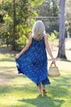 Womens, midi, Mevlana Dress, sleeveless, 100% Cotton, hand block print. Natural Indigo Blue - Indigo Yantra