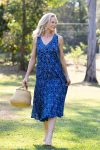 Womens, midi, Mevlana Dress, sleeveless, 100% Cotton, hand block print. Natural Indigo Blue - Indigo Yantra