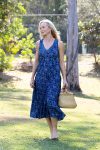 Womens, midi, Mevlana Dress, sleeveless, 100% Cotton, hand block print. Natural Indigo Blue - Indigo Yantra