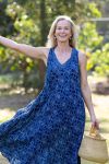Womens, midi, Mevlana Dress, sleeveless, 100% Cotton, hand block print. Natural Indigo Blue - Indigo Yantra