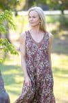 Womens, midi, Mevlana Dress, sleeveless, 100% Cotton, hand block print. Natural tone with florals - Lilienne