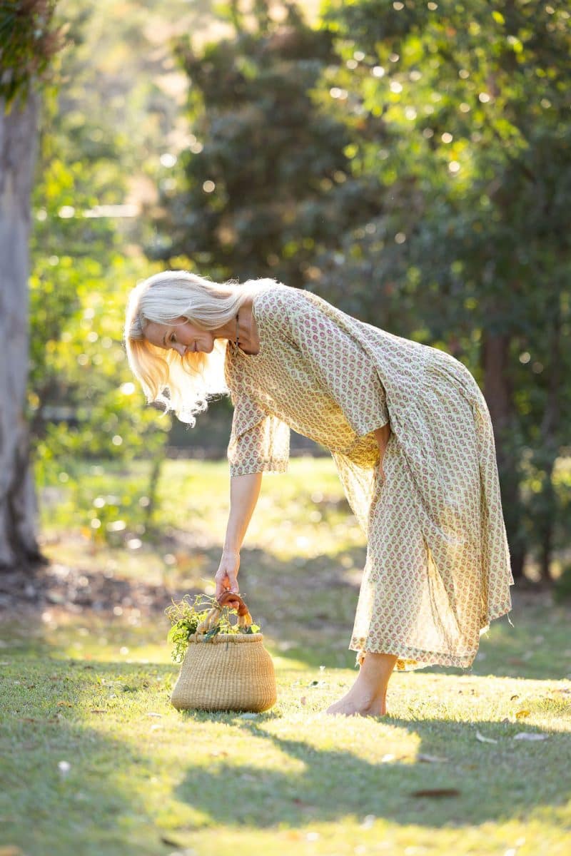 Womens, midi, Clementine Dress, 100% Cotton, hand block print. Soft lime with dainty pink flowers - Camille - Heirloom Collection
