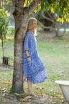 Womens, midi, Clementine dress, 100% Cotton, hand block print. Blue Floral - Aurelia - Heirloom Collection