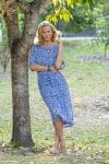 Womens, midi, Clementine dress, 100% Cotton, hand block print. Blue Floral - Aurelia - Heirloom Collection