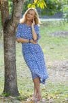 Womens, midi, Clementine dress, 100% Cotton, hand block print. Blue Floral - Aurelia - Heirloom Collection