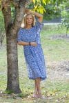 Womens, midi, Clementine dress, 100% Cotton, hand block print. Blue Floral - Aurelia - Heirloom Collection