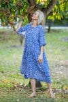 Womens, midi, Clementine dress, 100% Cotton, hand block print. Blue Floral - Aurelia - Heirloom Collection