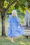 Womens, midi, Clementine dress, 100% Cotton, hand block print. Blue Floral - Aurelia - Heirloom Collection