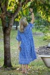 Womens, midi, Clementine dress, 100% Cotton, hand block print. Blue Floral - Aurelia - Heirloom Collection