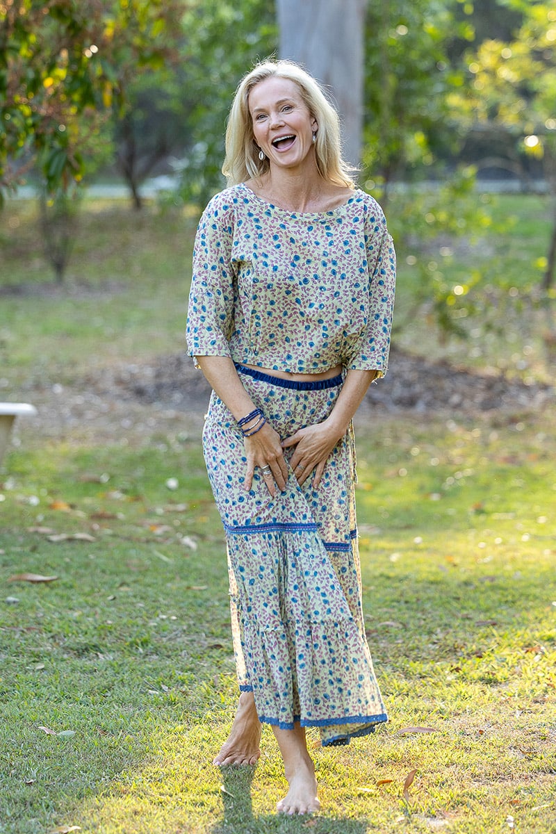 Womens, Ainsley Skirt & Matilde Blouse. 100% cotton, hand block print. Petite floral - Mirabel - Heirloom Collection