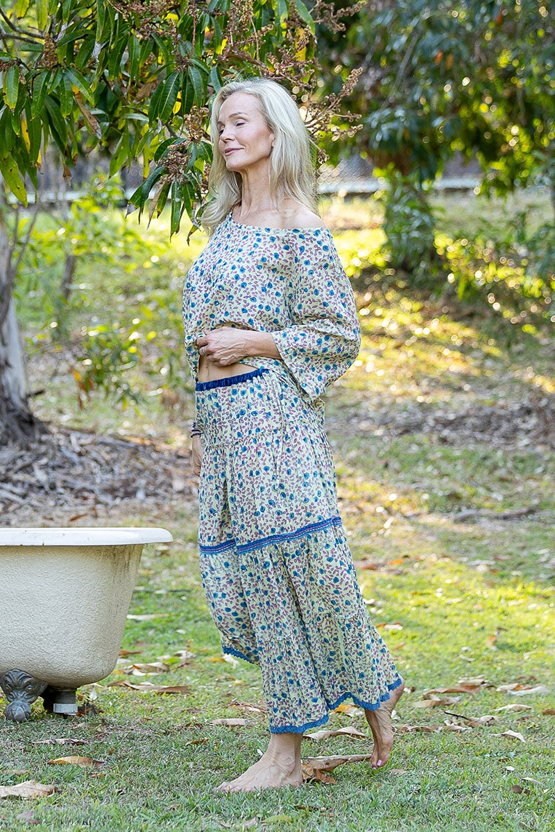 Womens, Ainsley Skirt & Matilde Blouse. 100% cotton, hand block print. Petite floral - Mirabel - Heirloom Collection