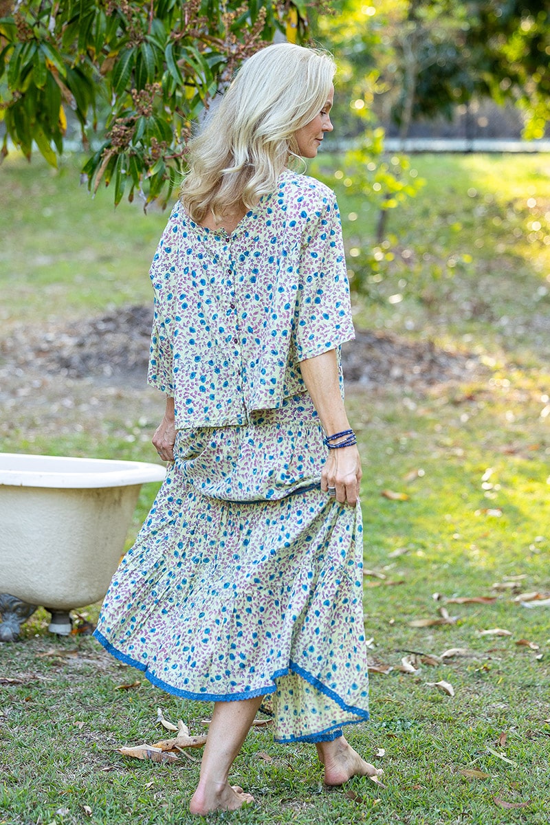 Womens, Ainsley Skirt & Matilde Blouse. 100% cotton, hand block print. Petite floral - Mirabel - Heirloom Collection