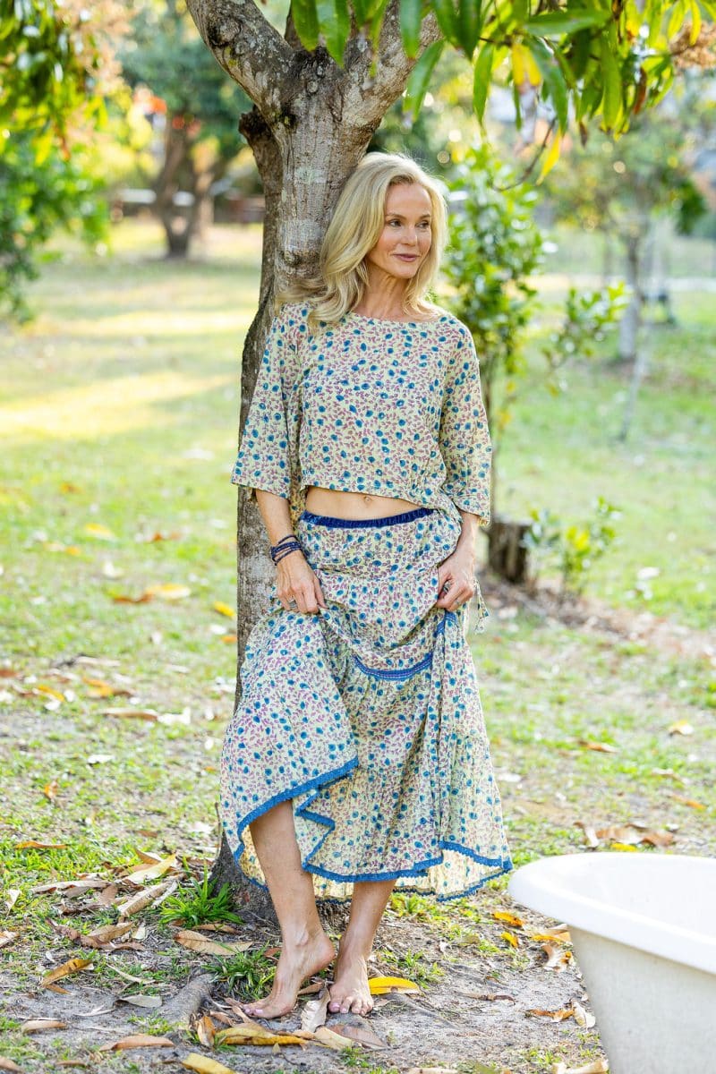 Womens, Ainsley Skirt & Matilde Blouse. 100% cotton, hand block print. Petite floral - Mirabel - Heirloom Collection