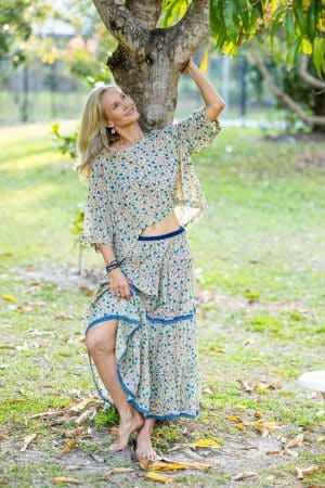Womens, Ainsley Skirt & Matilde Blouse. 100% cotton, hand block print. Petite floral - Mirabel - Heirloom Collection