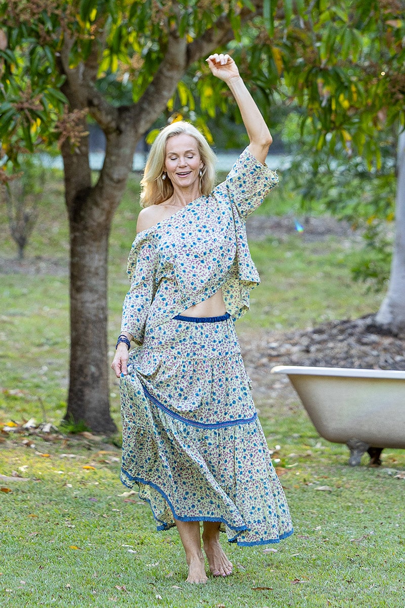 Womens, Ainsley Skirt & Matilde Blouse. 100% cotton, hand block print. Petite floral - Mirabel - Heirloom Collection
