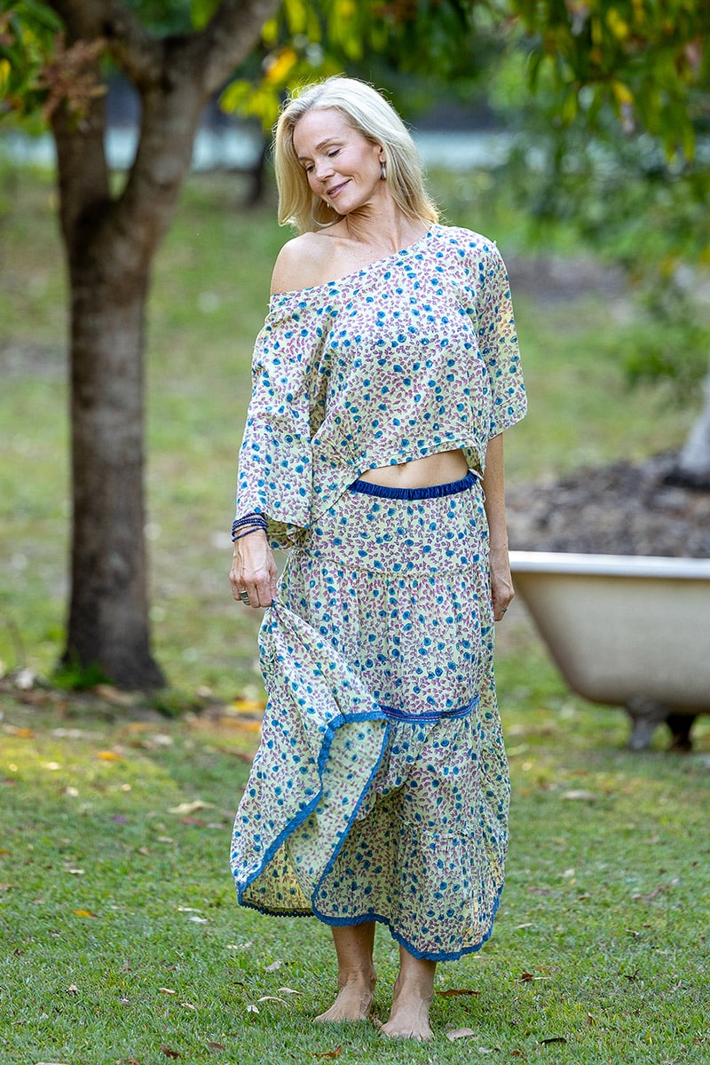 Womens, Ainsley Skirt & Matilde Blouse. 100% cotton, hand block print. Petite floral - Mirabel - Heirloom Collection