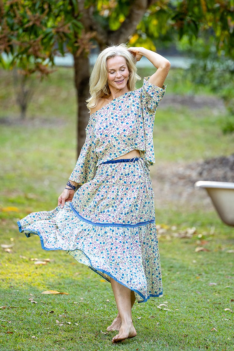 Womens, Ainsley Skirt & Matilde Blouse. 100% cotton, hand block print. Petite floral - Mirabel - Heirloom Collection